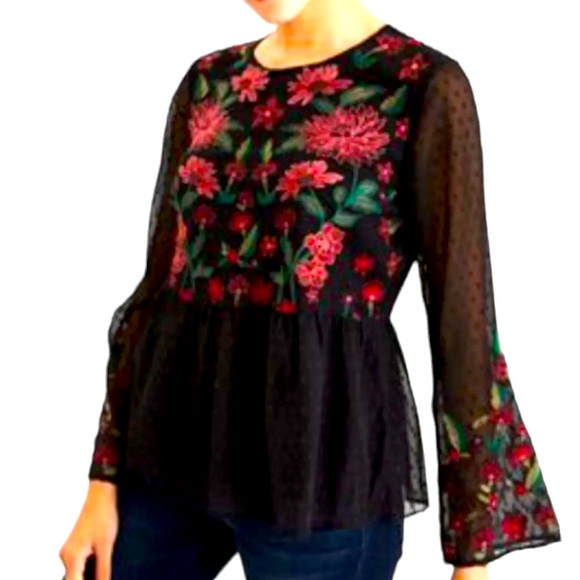 American Eagle Top Large Swiss Dot-with Floral Embroidery - Picture 10 of 13